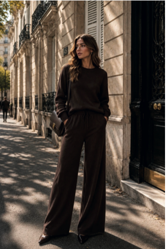 BROWN KNIT LOUNGEWEAR SWEATER