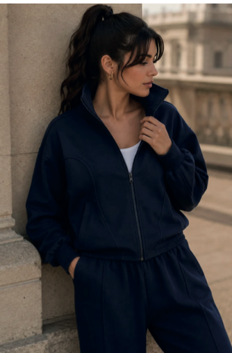 NAVY BLUE ZIP-UP HIGH NECK JACKET
