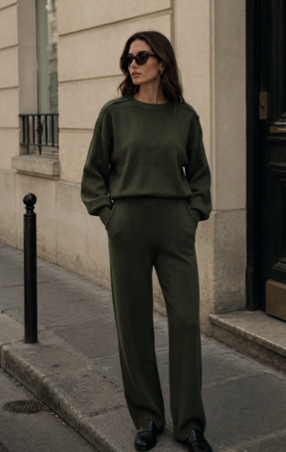 OLIVE KNIT LOUNGEWEAR TROUSERS