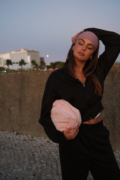 BLACK ZIP-UP TRACKSUIT SET