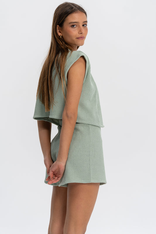 MINT RIBBED KNIT SHORTS