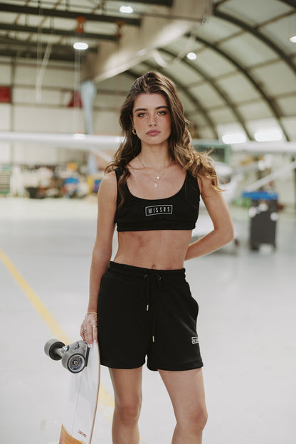 BLACK TRACKSUIT QUILTED CROP TOP