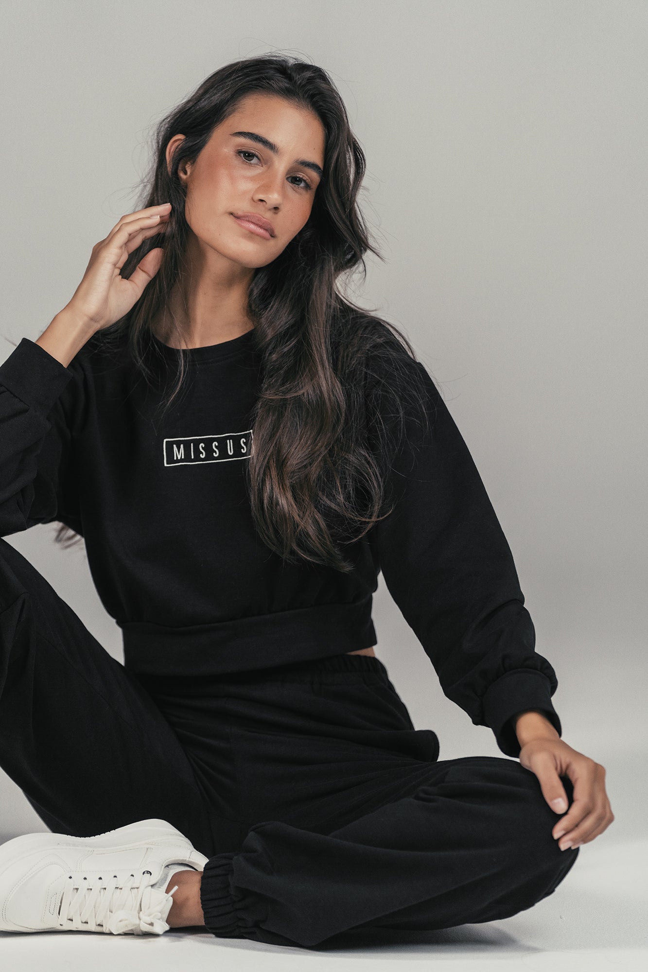 BLACK TRACKSUIT CREWNECK SWEATSHIRT