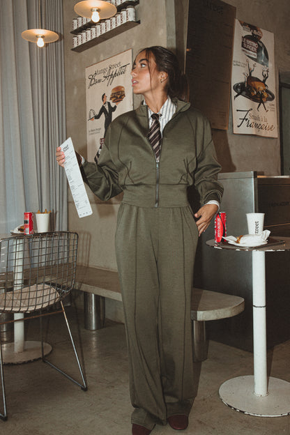 OLIVE ZIP-UP TRACKSUIT SET