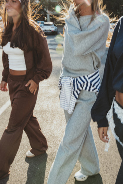 BROWN ZIP-UP TRACKSUIT SET