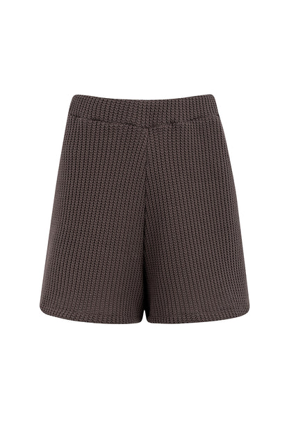 PANTALONES CORTOS DE PUNTO ACANALADO MARRÓN