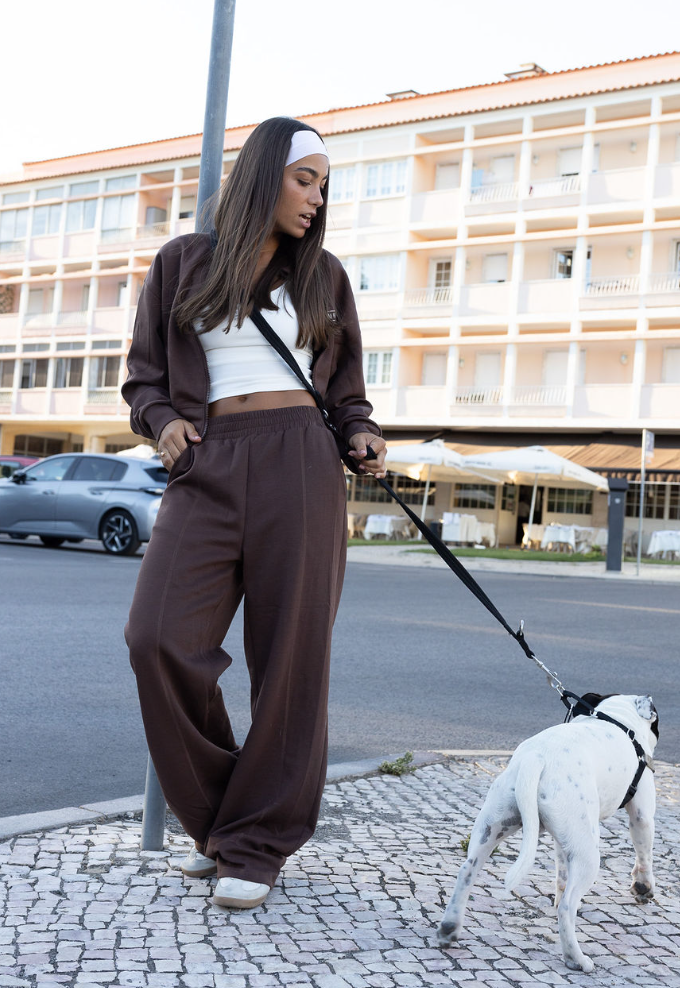 BROWN ZIP-UP TRACKSUIT SET