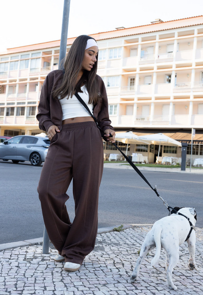 BROWN ZIP-UP TRACKSUIT SET